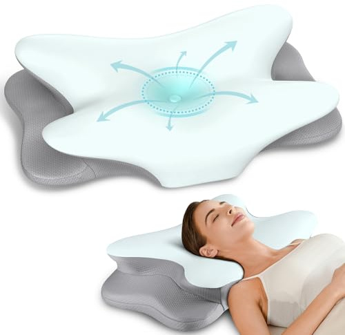 Oreiller cervical pour soulager les douleurs cervicales, oreiller rafraîchissant en mousse à mémoire de forme, oreiller orthopédique réglable pour dormeur latéral et dos avec taie d'oreiller