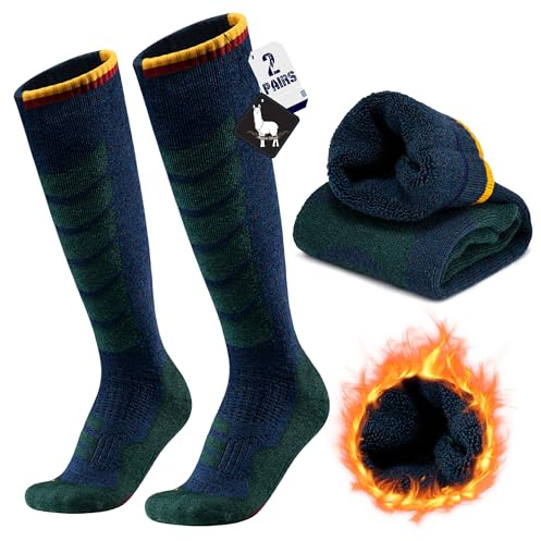 ineepor 2 Paia Calze Sci in Lana Alpaca Termiche Ginocchio a Compressione | Calde Unisex per Inverno e Freddo Estremo, Traspiranti, Controllo Umidità, Imbottitura Antisfregamento e Supporto Ergonomico