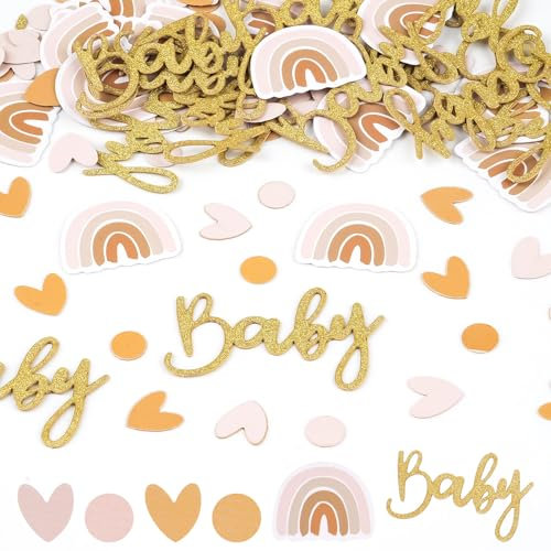 100 Stück Babyparty Deko Konfetti, Regenbogen Streudeko, Tischdeko für Baby Shower Dusche Zubehör, Tischdekoration Mädchen Junge
