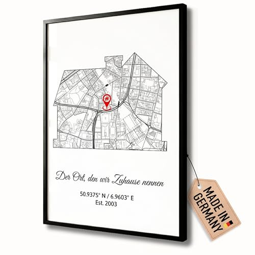 Urhome Personalisiertes Haus-Poster oder Kreis-Design mit Koordinaten – Kunstdruck mit Wunschadresse | Einweihungsgeschenk, Wanddeko für Wohnzimmer | Hochwertiges Baumwollpapier
