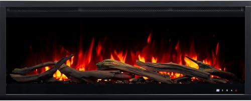 Aflamo Royal 3D - Chimenea eléctrica empotrable, Efecto Llama LED Realista, con función de calefacción, Efecto Llama 3D (120x48x22)