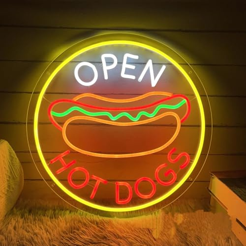 Open Hot Dogs Neonschilder dimmbare LED-Neonlichter für Restaurants Geschäftsschilder für Food-Läden Zubehör zum Aufleuchten als Wanddekoration USB-betriebene HOTDOGS-Schilder für Snackbars