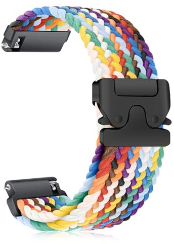 CiimWaa Vävda klockarmband 22 mm/18 mm/20 mm, flätat nylonarmband med fallskärmspänne, töjbara ersättningssportband kompatibla med Galaxy/Garmin/Amazfit/Huawei [22 mm regnbåge]