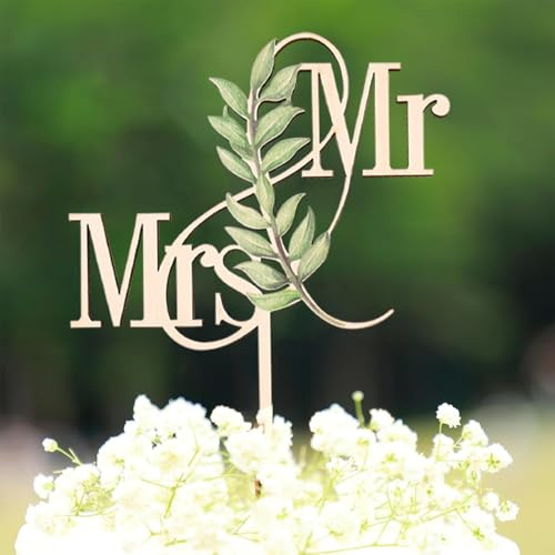 Gleevio Mr & Mrs Deko Hochzeitstorte Holz, Cake Topper Hochzeit,15x23x0,4cm | Mr und Mrs Tortendeko Hochzeit, Tortenstecker Hochzeits, Hochzeitstorte Topper, Kuchendeko für Jubiläum Verlobung Antrag