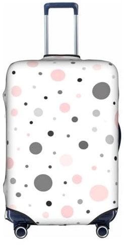 CKGODGF Elastischer Gepäckbezug mit modernem Punktemuster, personalisierbar, mit Reißverschluss, Rosa, Grau, Weiß., weiß, L