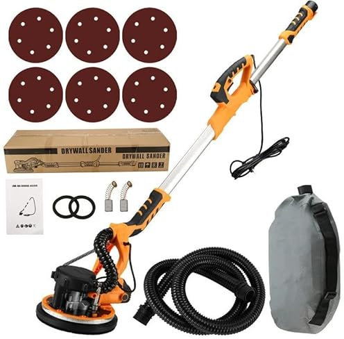 Ponceuse Girafe 225 mm avec Dépoussiérage Automatique et LED Poignée télescopique (1000 W, Longueur du câble : 400 cm, 6 Niveaux Vitesses, 1200RPM, Livré en coffret avec 6 disques de ponçage)