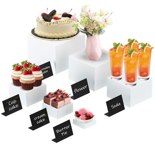 JAOGAUS Buffet Riser 6 Stück Acryl Tortenständer, weiße Acryl Buffet Ständers, Dessert-Ständer mit hohlen Böden, Display Ständer für Getränke/Torte bei Hochzeiten/Party/Warteschlange