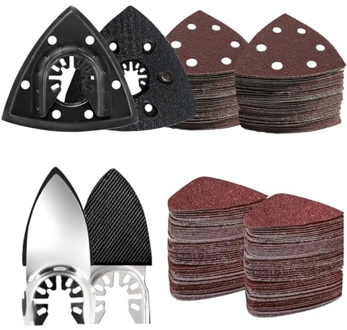 LEILUO 127Pcs Multi Tool Sanding Pad Kit 2 Pcs 93mm Triangle Sanding Pads 2 Pcs Fingertip Sand Pads 120 Pcs Sandpaper 3 Pcs Adapters Compatible with DeWalt Makita and More