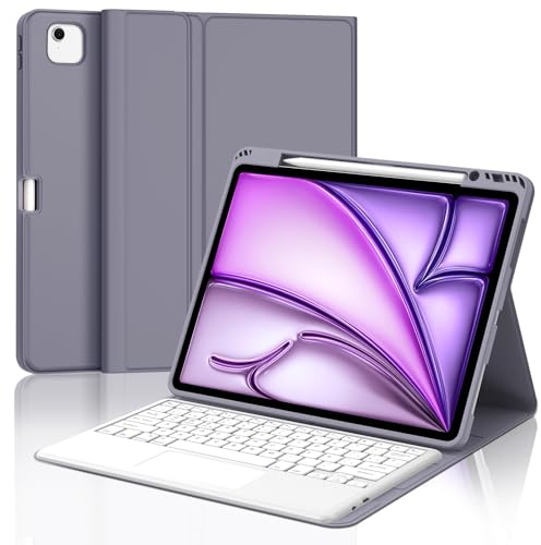 FOGARI Teclado para iPad Air 13 M2/M3/M4 con Touchpad | Funda con Español Ñ Teclado para iPad Air 13 Pulgadas M2/M3/M4 2024/2025/2026 Bluetooth con Trackpad, Púrpura