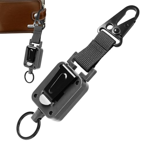 Carrete Retráctil con Mosquetón - Porta Credencial Llaves | Anillo Telescópico de Seguridad, Herramienta Antirrobo Antipérdida para Trabajo, Viaje Camping, Accesorio Resistente Fácil de Usar