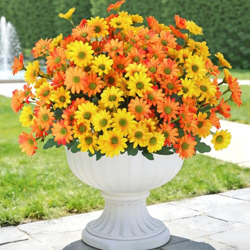 Weldomcor 6 buntar konstgjorda höstblommor för utomhus konstgjorda blommor höstdekoration UV-resistent konstgjorda blommor som äkta höstdekoration för vardagsrum, fönsterbräda, balkong, bord