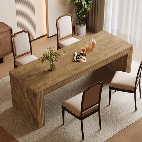 Tribesigns 78.7-inch Large Dining Table for 6-8, Rectangular Kitchen Table with Heavy Duty Pedestal, Modern Farmhouse Dinner Table for Kitchen Dining Room, Living Room, Walnut Brown (Light Brown)