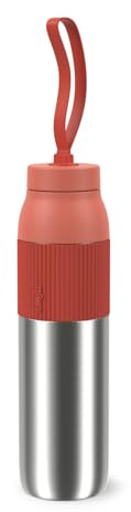 Emsa beYou Twist Isoleringsflaska, 0,7 liter, med integrerad sil och bärband, 100% tät, diskmaskinssäker, för resor, på språng, kontor, lämplig för kolsyra, orange, N2193300