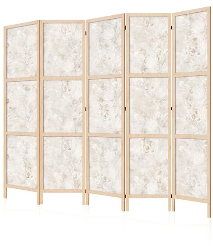LUMASOUL Japanische Trennwand Paravent Raumteiler 225x172 cm Blätter 20 | 5 teilig Dekorativ, Shoji-Stil, faltbar, freistehend, als Sichtschutz für Wohnräume