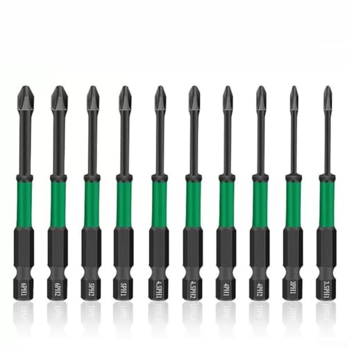 Eawfgtuw Set di 10 punte magnetiche per cacciavite con testa a croce PH1 e PH2, lunghezza 75 mm, codolo esagonale da 10 cm, per montaggio di mobili e automobili