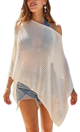 CUPSHE Damen Strandponcho Überwurf Leicht Transparent Bikini Cover Up Asymmetrisch Schulterfrei Sommer Strand Oberteil