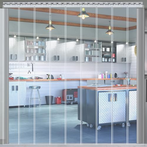 SHANNA Cortina Puerta Exterior en PVC，Cortina de Puerta, Cortina de LáMinas Industrial, Cortina Tiras PVC, Cortina Elástica Industrial para Almacenes FrigoríFicos, Tiendas y DepóSitos