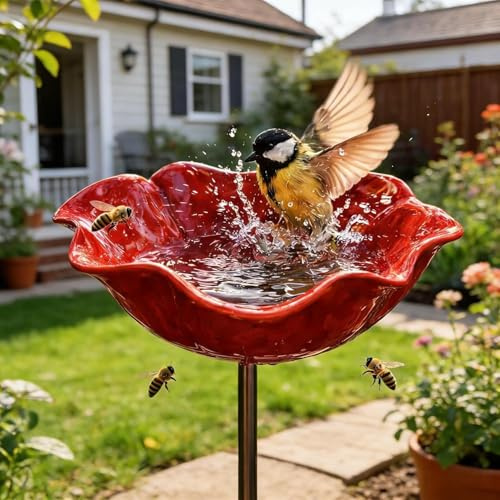 Vogeltränke Blume aus Metall,Handgefertigter Gartenstecker,Winterfeste Vogeltränke & Insektentränke,Bienentränke für Garten und Terrasse,Outdoor-Vogelfutterstation, Garten, Hof, Terrasse