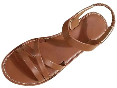 Sandale Femme Cuir Plates Nu-Pieds Chaussure Ete Femme Sandale Mode Confortable Elegant Sandales Travail Décontractée Plage Vacances