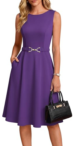 GRACE KARIN Mujer Vestidos Elegante Una Línea Ocio Cuello Redondo Con Bolsillo, uva., XL