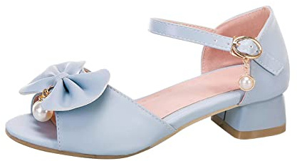 Generisch Sandalias brillantes de encaje abierto, zapatos de fiesta de boda con tacón para niños pequeños y grandes, zapatos festivos con purpurina plateada, azul, 37 EU