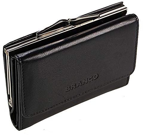 GoBago Damen Bügelbörse Leder Portemonnaie Geldbeutel Knipser (Schwarz)