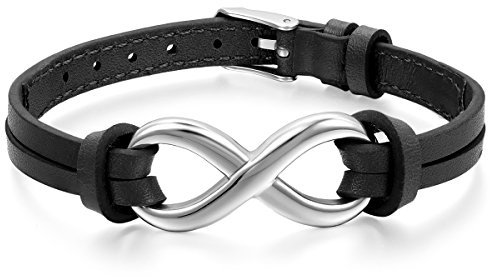OIDEA Vatertagsgeschenk Herren Damen Armband, Charme Lieben Infinity Zeichen Unendlichkeit Symbol Armreif Armschmuck, Edelstahl Leder, Verstellbar, Schwarz Silber