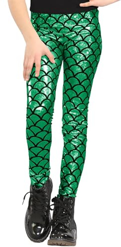 Janisramone Chicas Niños Nuevo Sirena Pescado Escala Holográfico Delgado Fit Metálico Polainas Flaco Disco Pantalones