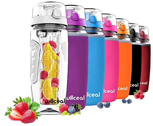 willceal Bouteille d'eau avec infuseur à Fruits 0,95 l Fabriquée en Tritan sans BPA, Couvercle à Rabat, Anti-Fuite Convient pour Le Sports et Le Camping (Blanc)