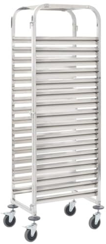 vidaXL Tablettwagen für 16 Tabletts Transportwagen Gastro Abräumwagen Regalwagen Stikkenwagen Blechwagen Küchentrolley Rollwagen 38x55x163 cm Edelstahl