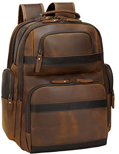 TIDING Vintage Leather Backpack for Men15.6 Inch Laptop Bag Large Capacity Business Travel Hiking Backpack Casual Daypack Outdoor