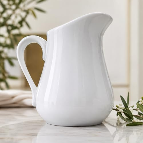 Glow Traditional Gravy Jug - 250ml White Ceramic Gravy Jug for Cream Custard and Gravy - Perfect Jug for Christmas Weddings Sunday Lunch Roast Dinner Tea Restaurants - Dishwasher and Microwave Safe