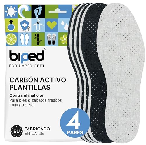biped 4 paires de semelles en charbon actif - Semelles pour hommes et femmes contre la transpiration et les odeurs - Semelles latex souples pour des pieds frais z2727(42)