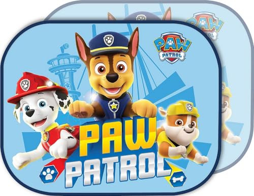 TataWay - Rideaux latéraux Paw Patrol, Protection UV pour Enfants, Fixation Ventouse Facile, Graphismes colorés de héros, Bleu, 21L x 18H cm, Coton