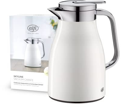 alfi SKYLINE 650ml, coconut white mat, Edelstahl-Isolierkanne mit hygienischem Hartglaseinsatz, Drehverschluss mit bequemer Drucktaste, ergonomischer Griff, mit einer Hand, ideal als Kaffeekanne