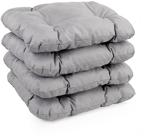 H&F Heimtextilien Stuhlkissen 40x40x5 cm Gartenkissen, Sitzkissen Steppkissen Zierkissen, 4-er Set, Hell Grau, Dicke Polyester Gesteppt für Stühle & Gartenmöbel, im Indoor und Outdoor