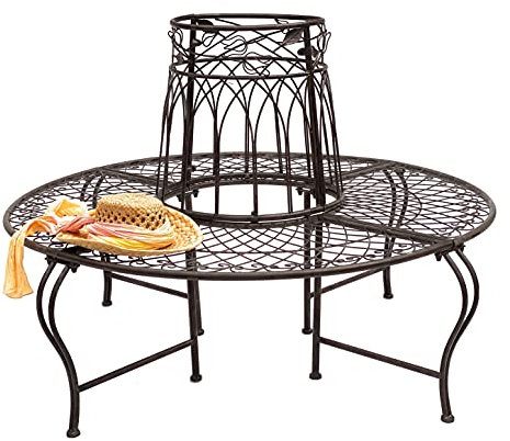 DanDiBo Rundbank Metall Wetterfest Braun Ø 130 cm Baumbank 96003 Gartenbank Parkbank Eisenbank