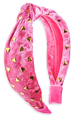 FROG SAC Valentines Headband for Girls - Pink Heart Valentine Top Knot Headbands for Kids, Stud Knotted Head Bands for Toddlers, Little Girl Velvet Hair Accessories, Hair Band for Children