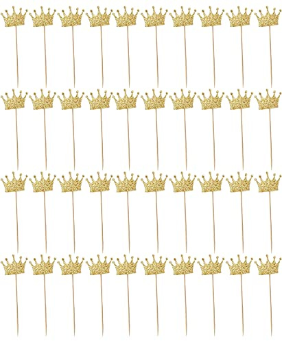 WANGCL Cupcake-Topper mit goldener Krone, Kuchendekoration, königlicher Prinz, Cupcake-Topper für Geburtstagsparty, Hochzeit, Party, Zubehör, 40 Stück