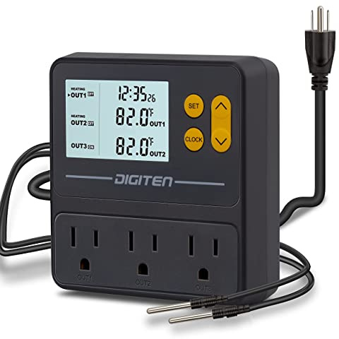 Reptile Temperature Controller, 3 Outlet Timer Thermostat for Grow Tent, Incubation, Snakes, Fish Tank, Heater, humidifiers, Ball Pythons, Bearded Dragon Tank