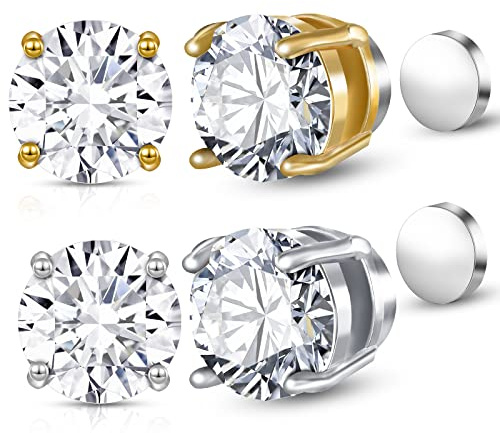 Aretes Magnéticos Redondos Pendientes de Circón sin Agujero Clips de Oreja Falsos Aretes con Iman sin Perforación para Mujeres Hombres Unisex Joyería Oídos Orejas