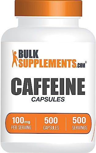 BulkSupplements.com Caffeine 100mg Capsules - Caffeine Pills 100mg, Supplement for Energy Boost - Gluten Free, 1 Capsule per Serving, 500 Count (Pack of 1)