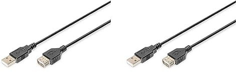 Digitus Cavo di prolunga USB 2.0-3,0 m - da USB A (M) a USB A (F) - 480 Mbit/s - Compatibile con USB - Nero (Confezione da 2)