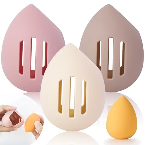 Furuising 3 Stück Make Up Schwamm Halter, Silikon Beauty Blender Halter | Wiederverwendbar Beautyblender Aufbewahrung Makeup Sponge Case Reisetasche Behälter Schwammhalter für Reisen