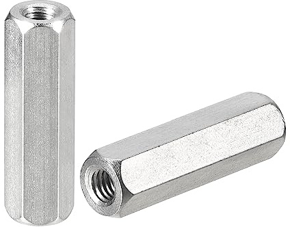 sourcing map 5 Stück Langen Sechskantmuttern M4 x 0.7 Abstand 25mm Länge Kupplung Muttern 304 Edelstahl Metrisch Sechskant Stab Kupplung Muttern