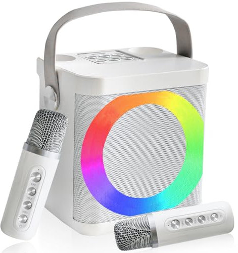 Karaoke Maschine Tragbarer, Karaoke anlage mit 2 mikrofonen,Mini Bluetooth Karaoke Set, Karaoke Box Mikrofon mit Lautsprecher LED Lichtern für Heimparty, Geburtstags Geschenke für Mädchen und Jungen
