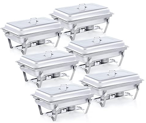 Wilprep Chafing dish, varmhållningskärl, värmebehållare i rostfritt stål, matvärmare, värmeplatta för catering, buffé och fest (6 set x 9 l)