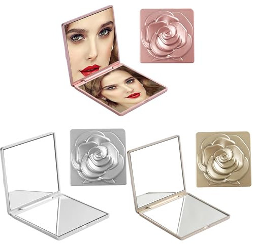 Forreen Espejo de Bolsillo Plegable Pequeño, 3 Piezas Espejo Maquillaje de Bolsillo Portátil Patrón de Rosas Mini Espejo de Maquillaje con Aumento de 1x/3x para Niña Mujer