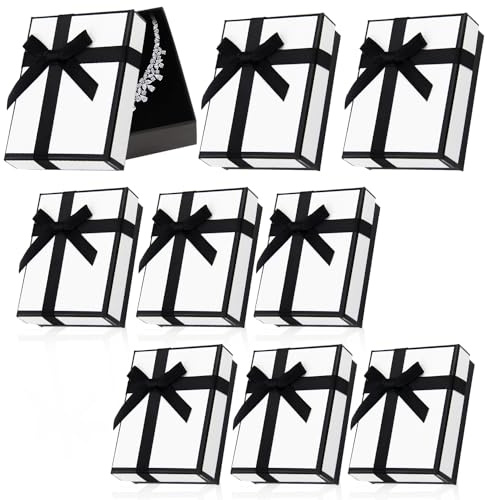 JINXIAN 9 Stück Klein Geschenkschachtel mit Schleife 7x9x3cm Karton Schmuckschatulle Geschenkkarton mit Deckel mit Schwammmatte für Geschenkverpackung Kette Armband Ohrringe Ring