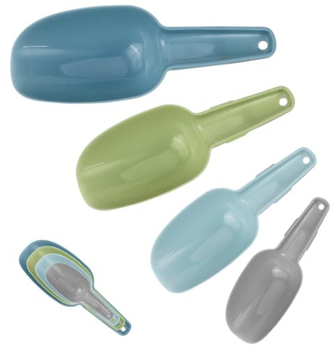 Lot de 4 pelles à glace en plastique, Pelles à farine, Pelle Cuisine, Pelle à Nourriture, Pelles à pop-corn pour cuisine, bar, buffets, fêtes, céréales- 50/100/150/250ml